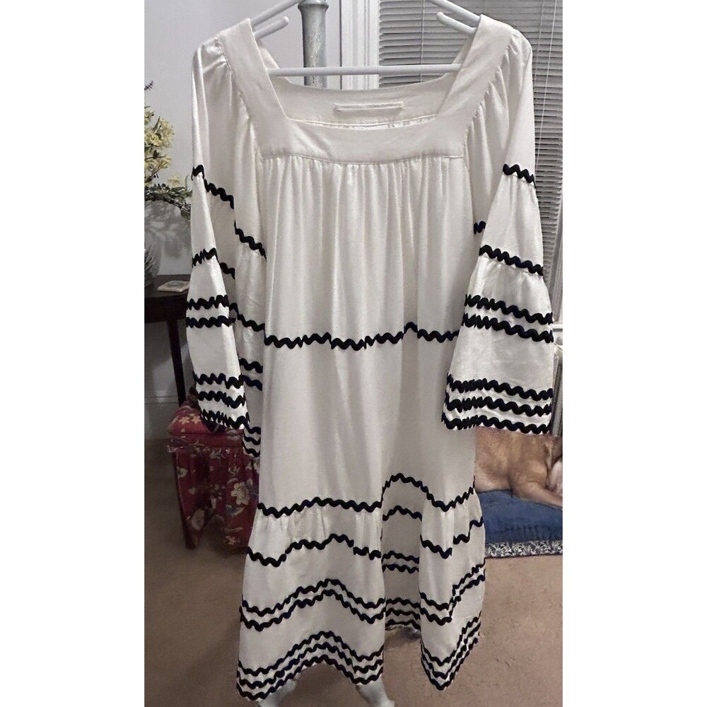 Lisa Marie Fernandez RIC Rac Flare Sleeve Dress White Size S Fits Like Large